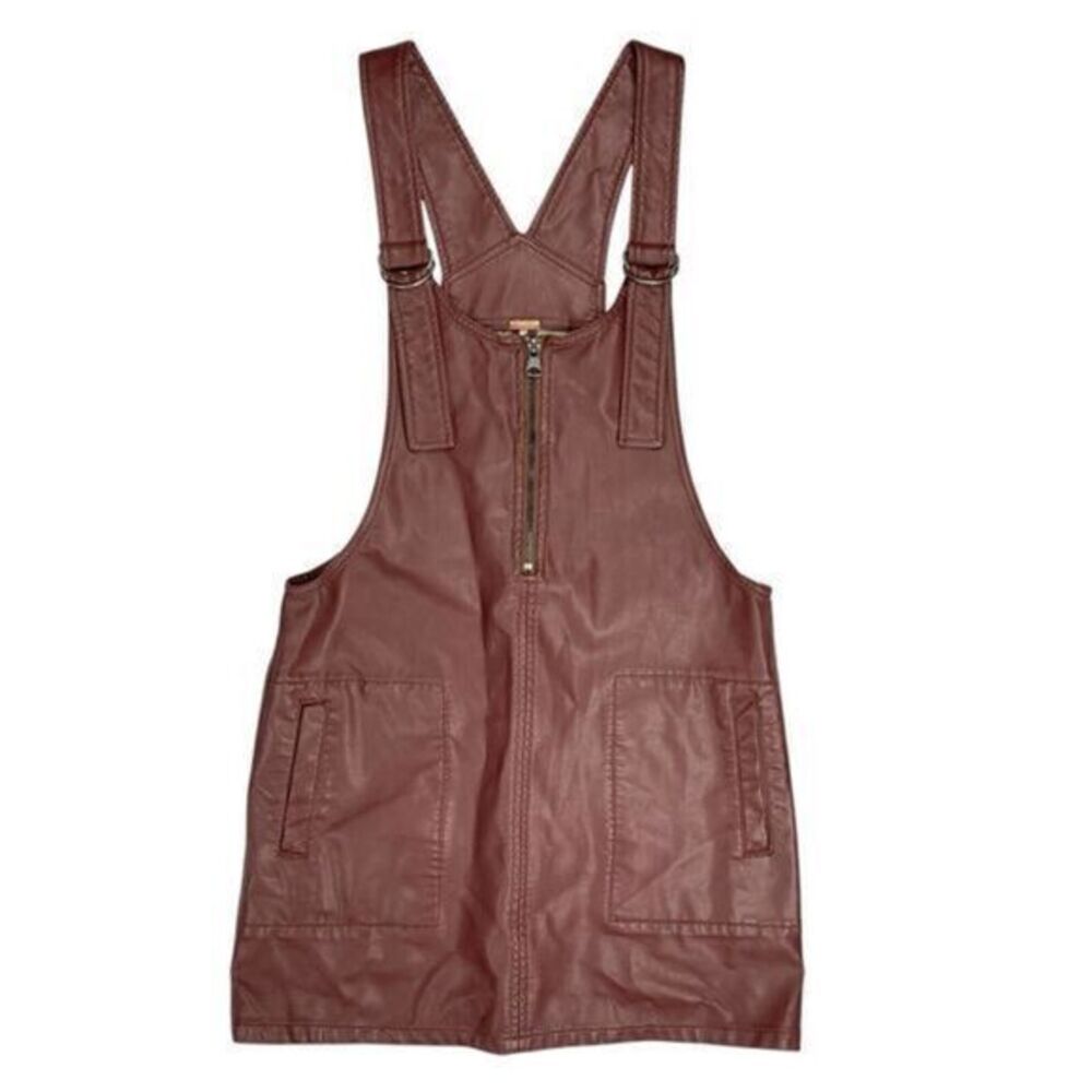 Free People Dress Womens Size XS Burgundy Faux Leather Front Zip City Girl Mini - Picture 2 of 15